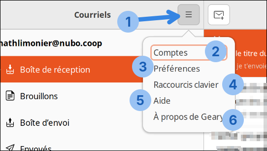 Zoom sur la partie supérieure, lorsque l’on sélection le menu en cliquant sur l’icône trois barres verticales.