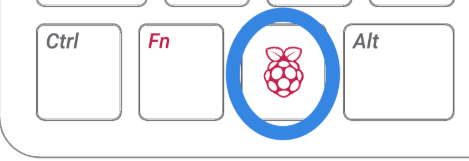 Image montrant les touches CTRL, Fn, SUPER (Raspberry Pi) et Alt. La touche SUPER qui utilise le logo de Raspberry Pi (une framboise) est entourée d’un cercle bleu pour focaliser l’attention sur cette touche.